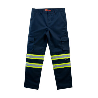 Pantalón Cargo Modelo Ares Azul Marino Drill 100% Poliéster Tecnología Fortec con Cinta Reflectiva Mixta TR300 2" 2 Vueltas